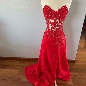 Jovani Elegant Red Lace Dress